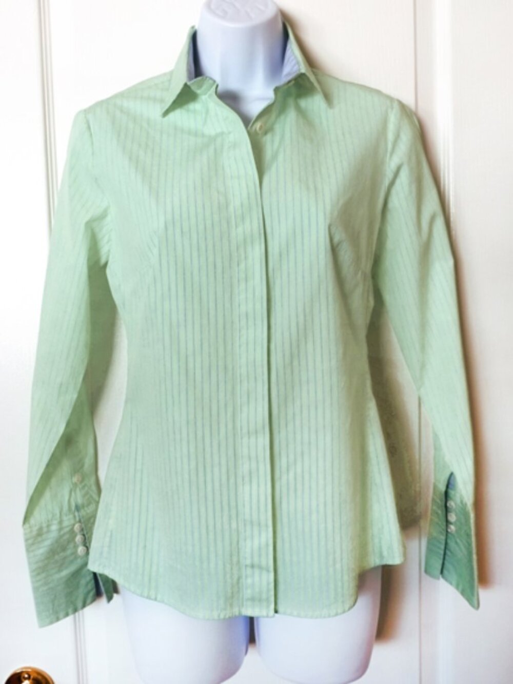 Façonnable green pinstripe tailored button-down shirt